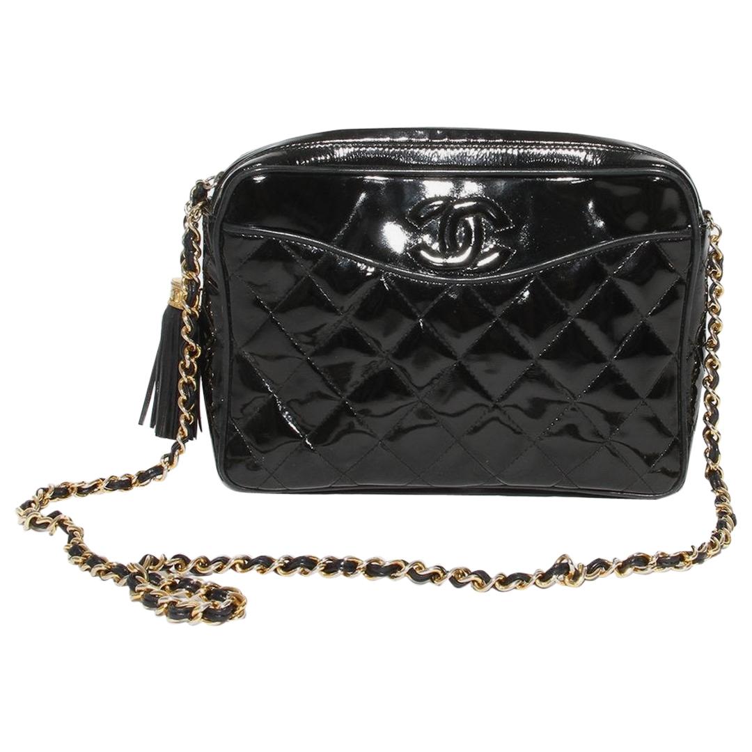 Chanel Quilted Patent Reporter Handbag