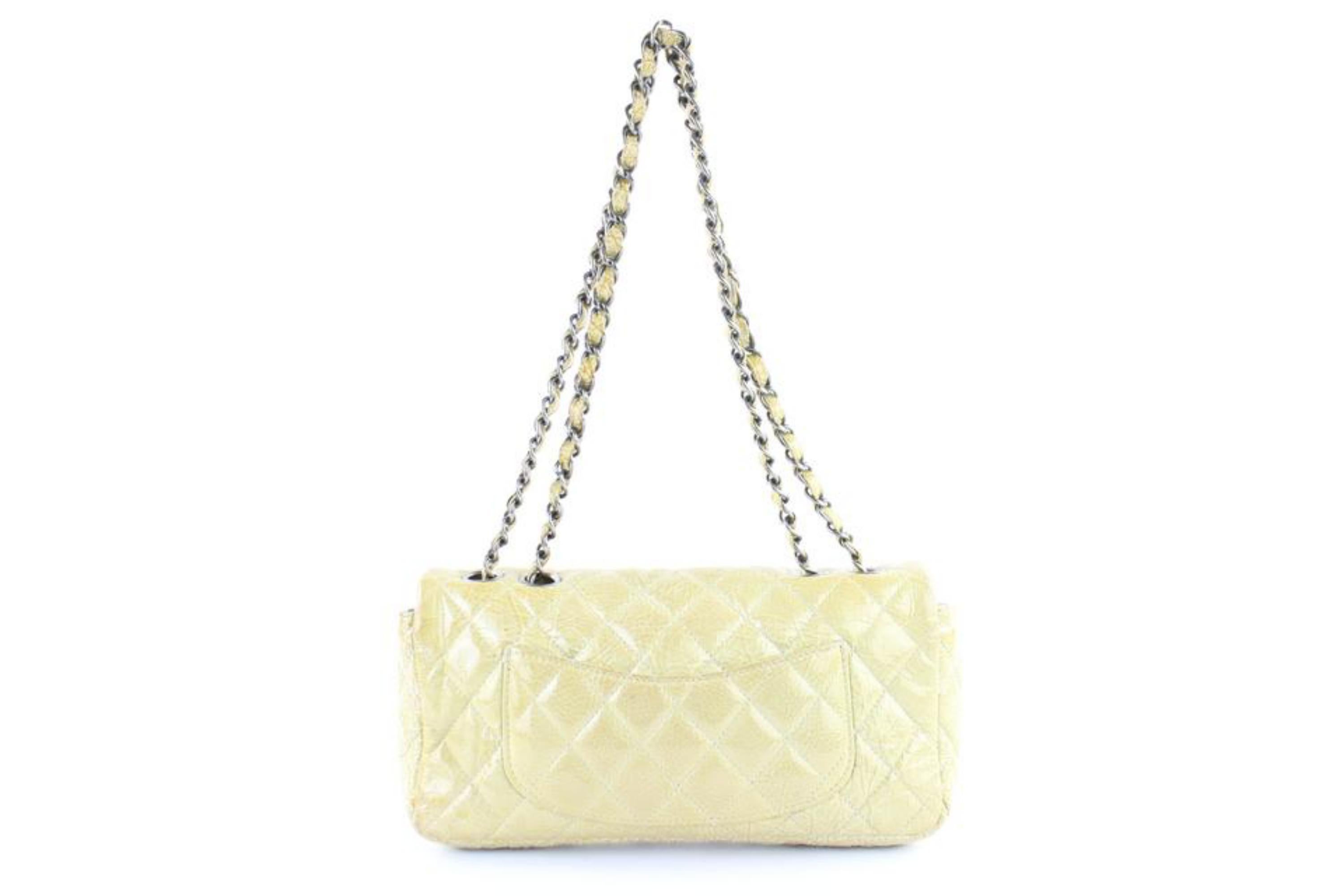 Chanel Quilted Patent Single Flap 220562 Ivory Leather Shoulder Bag For Sale 7