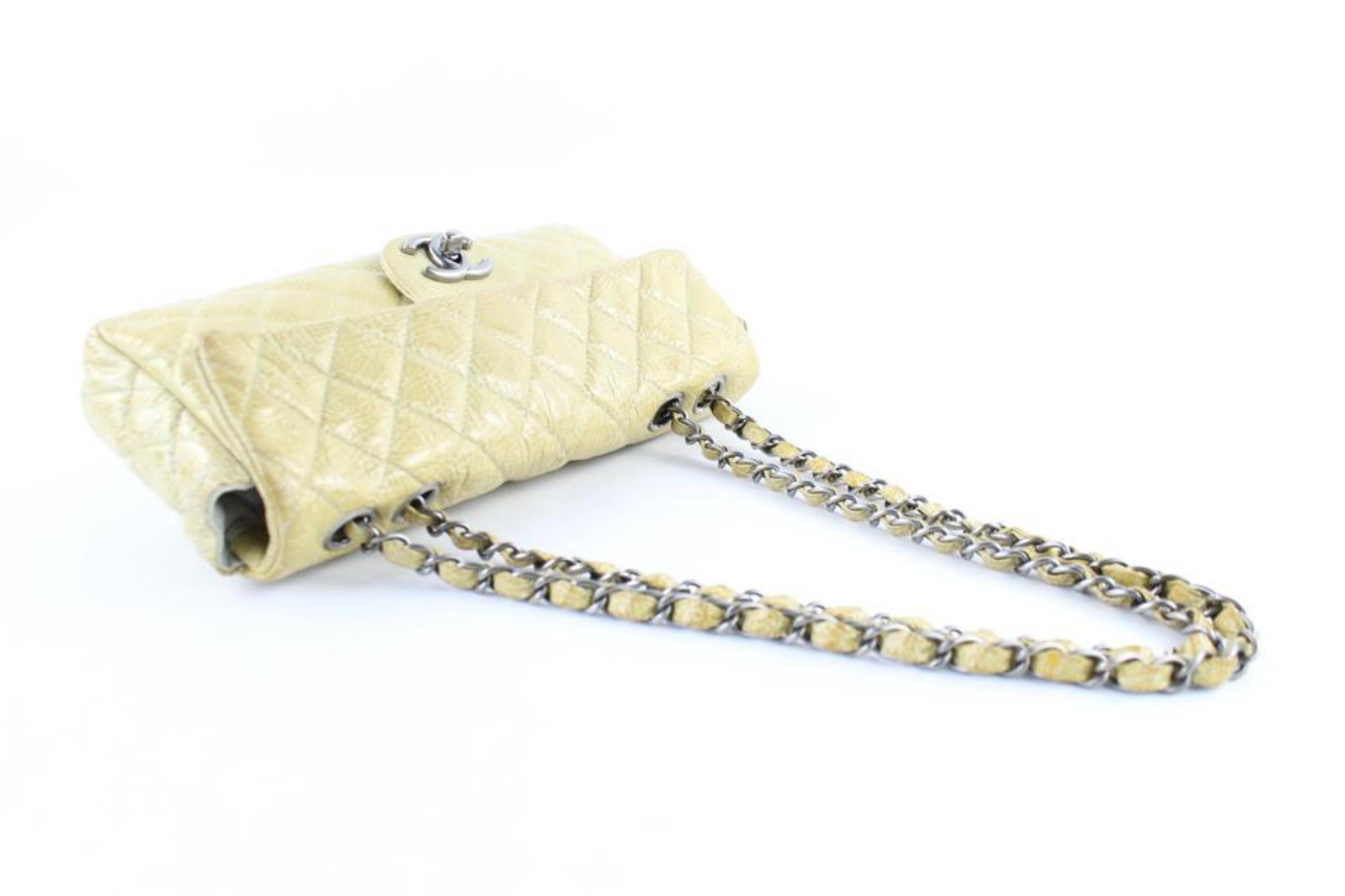 Chanel Quilted Patent Single Flap 220562 Ivory Leather Shoulder Bag For Sale 3