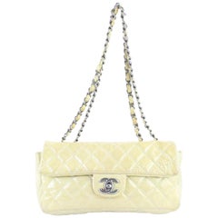 Chanel Quilted Patent Single Flap 220562 Ivory Leather Shoulder Bag