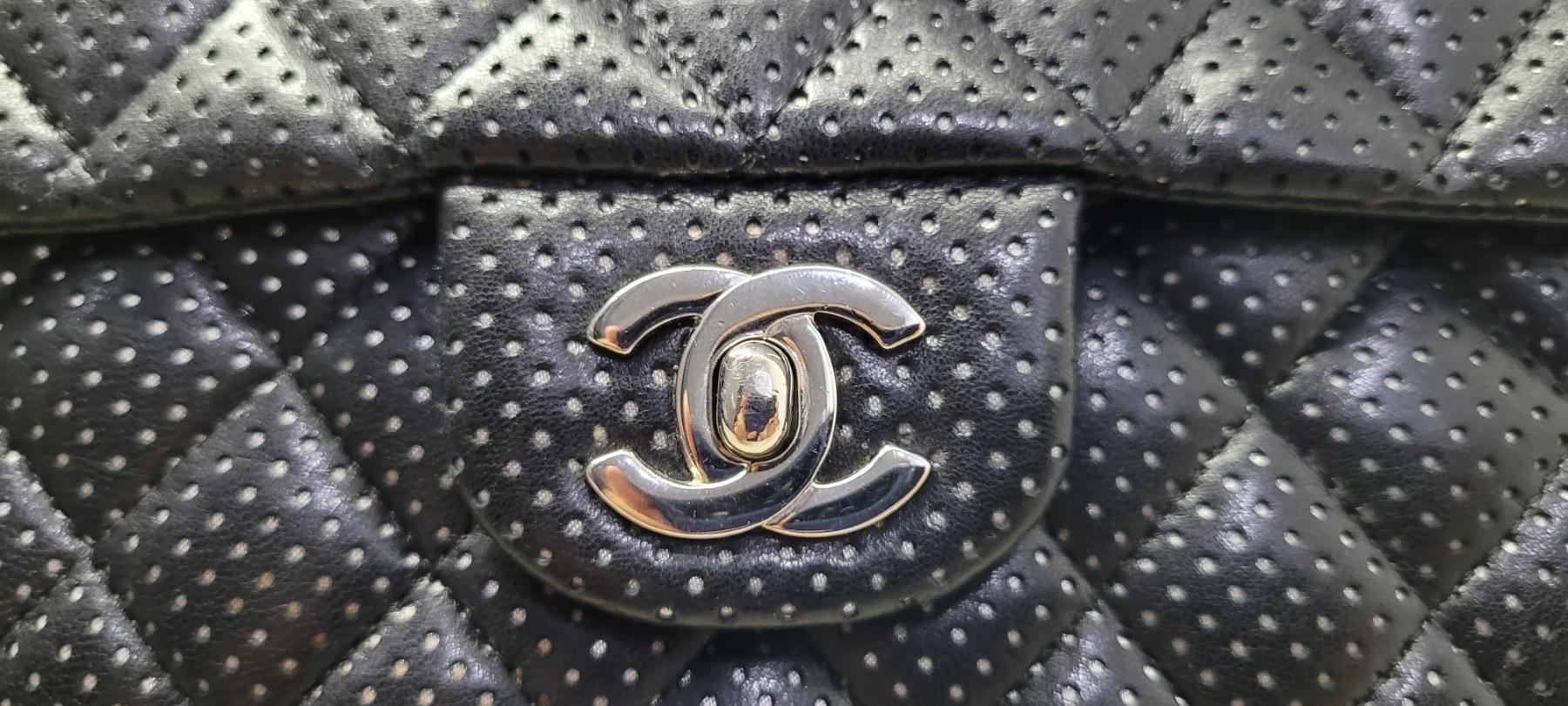 Chanel Quilted Perforated Black Lambskin East West Flap Shoulder Bag 4