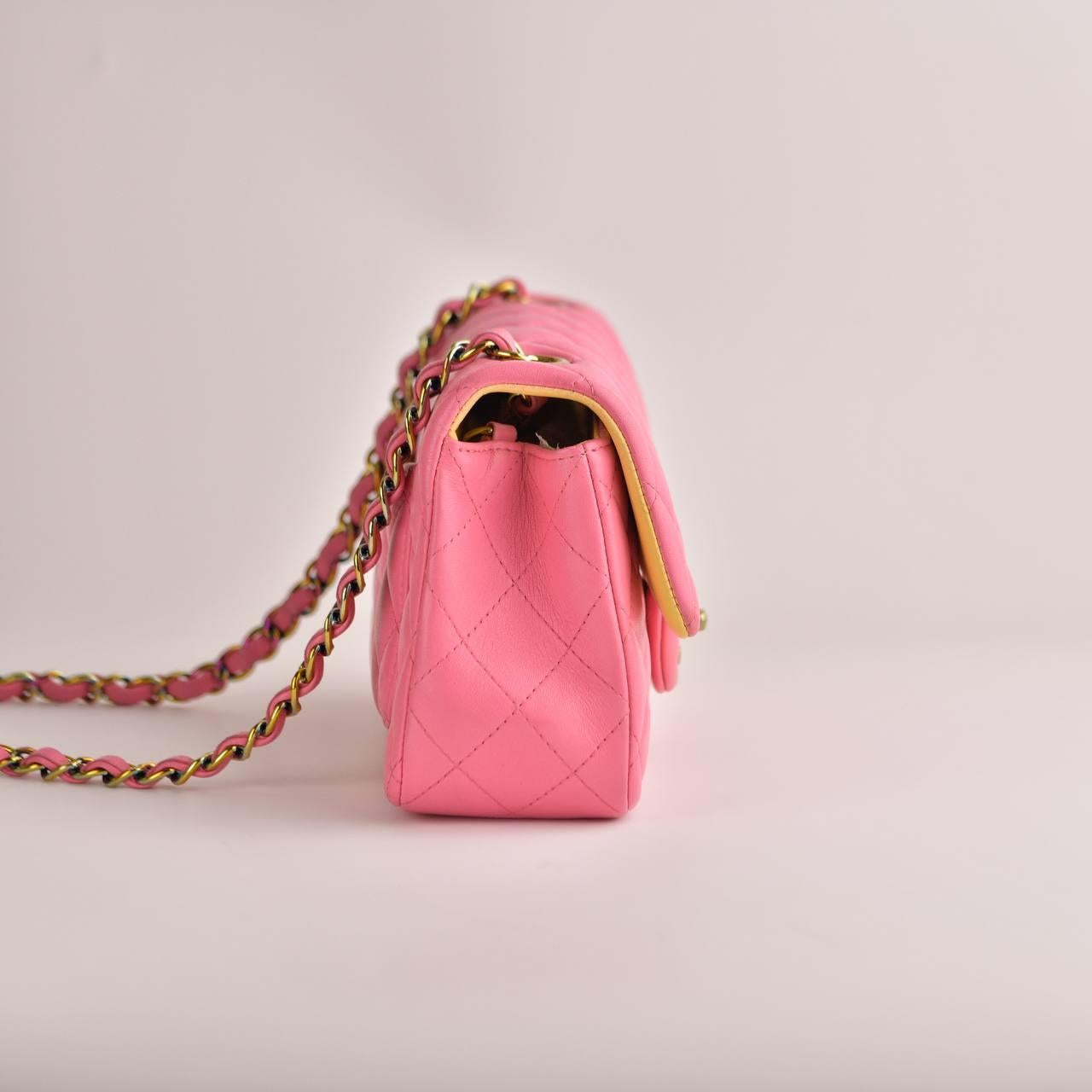 Chanel Quilted Pink Lambskin Single Flap Mini Bag For Sale 7