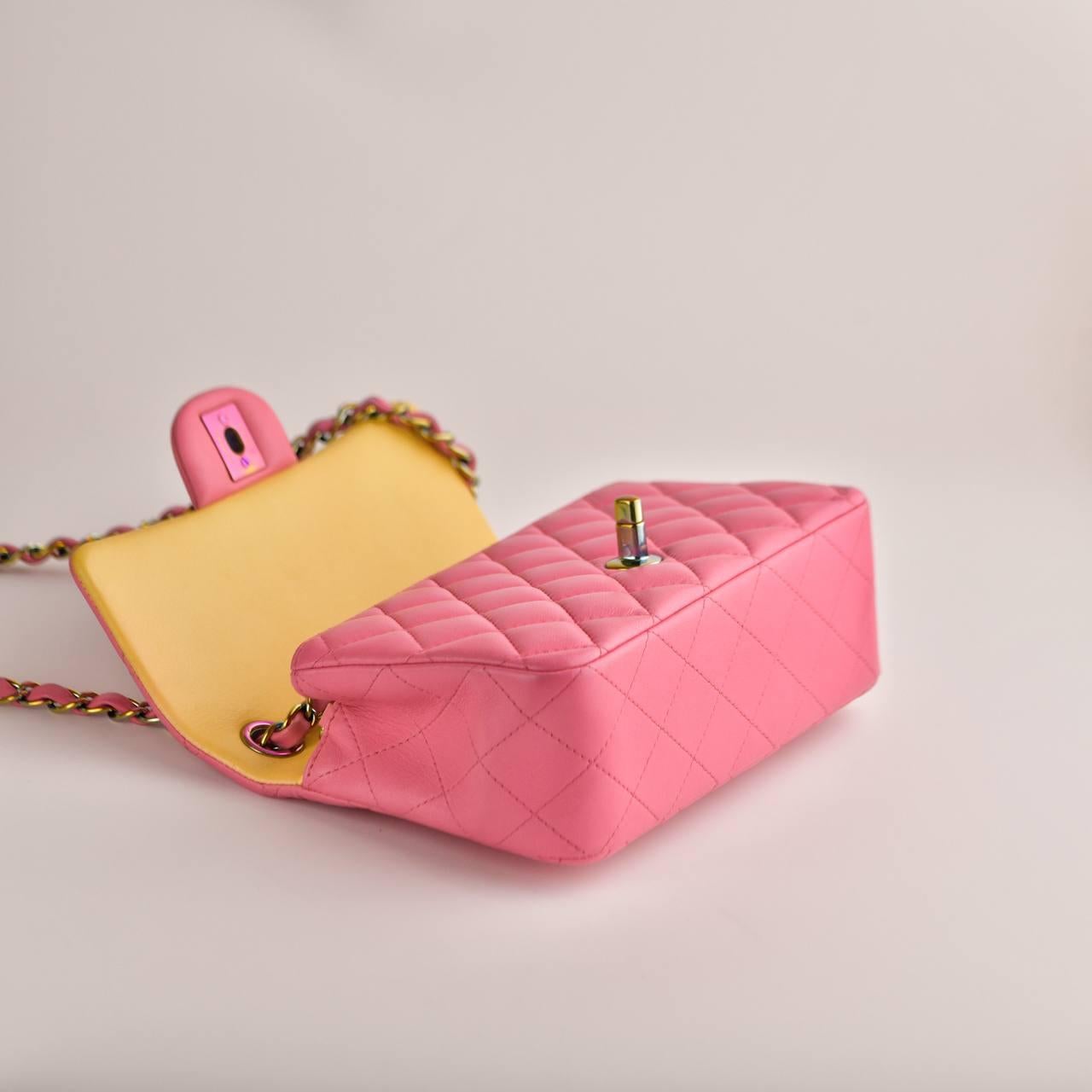 Chanel Quilted Pink Lambskin Single Flap Mini Bag For Sale 11
