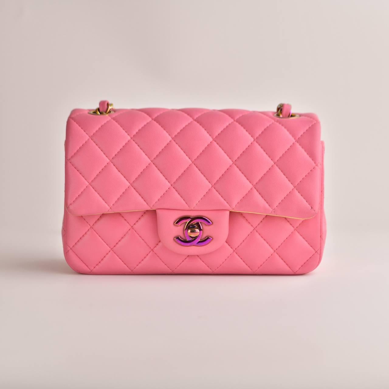 Women's Chanel Quilted Pink Lambskin Single Flap Mini Bag For Sale
