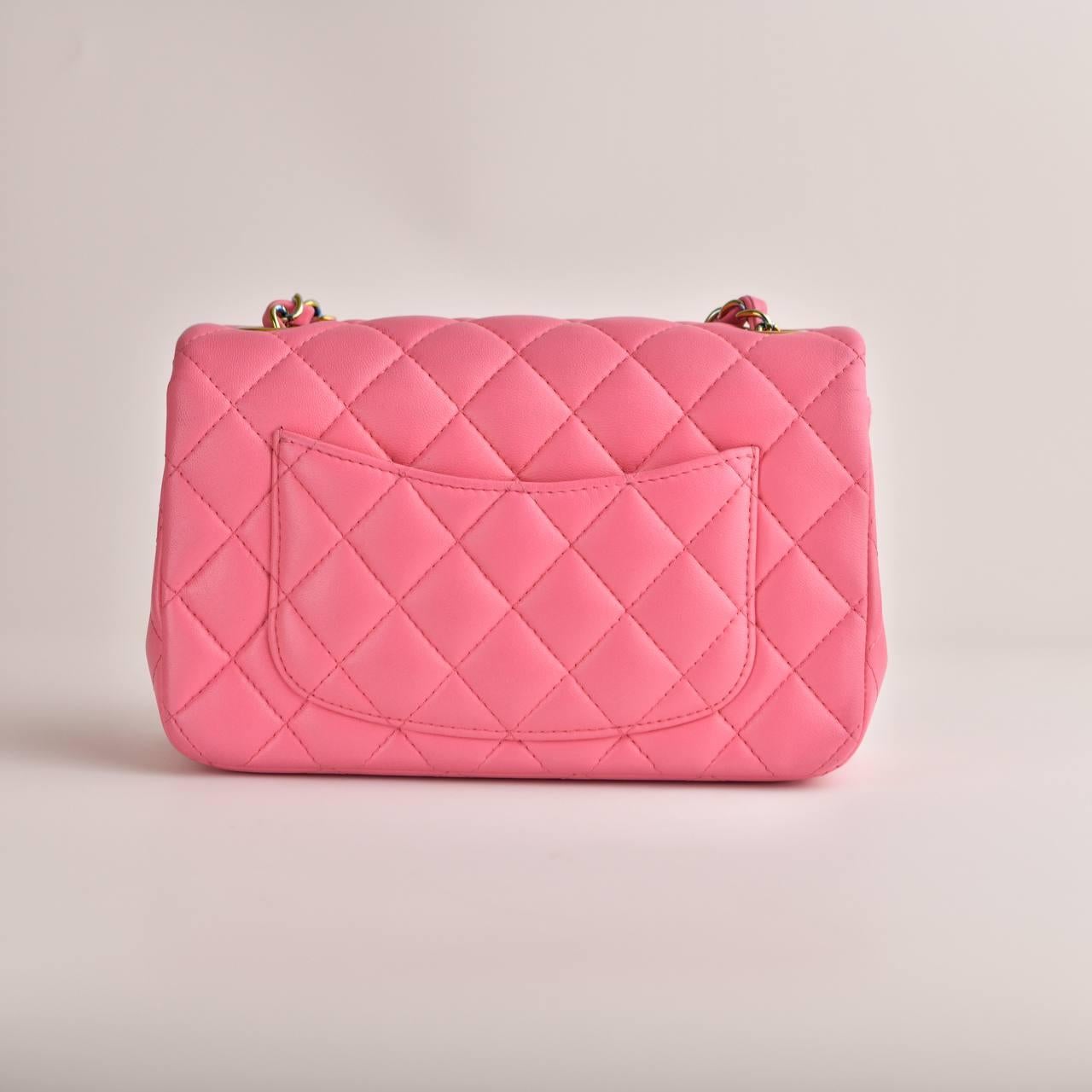 Chanel Quilted Pink Lambskin Single Flap Mini Bag For Sale 1