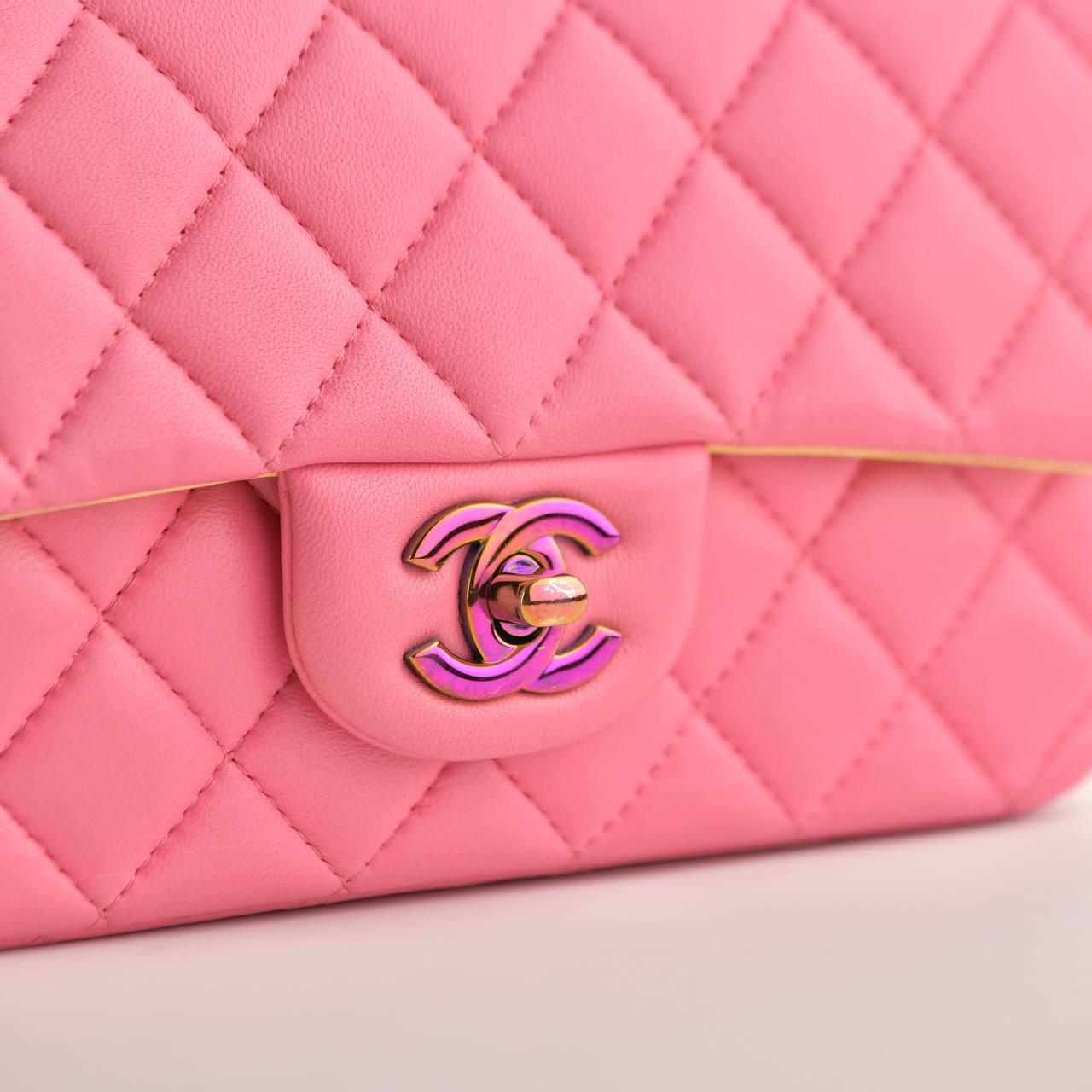 Chanel Quilted Pink Lambskin Single Flap Mini Bag For Sale 2