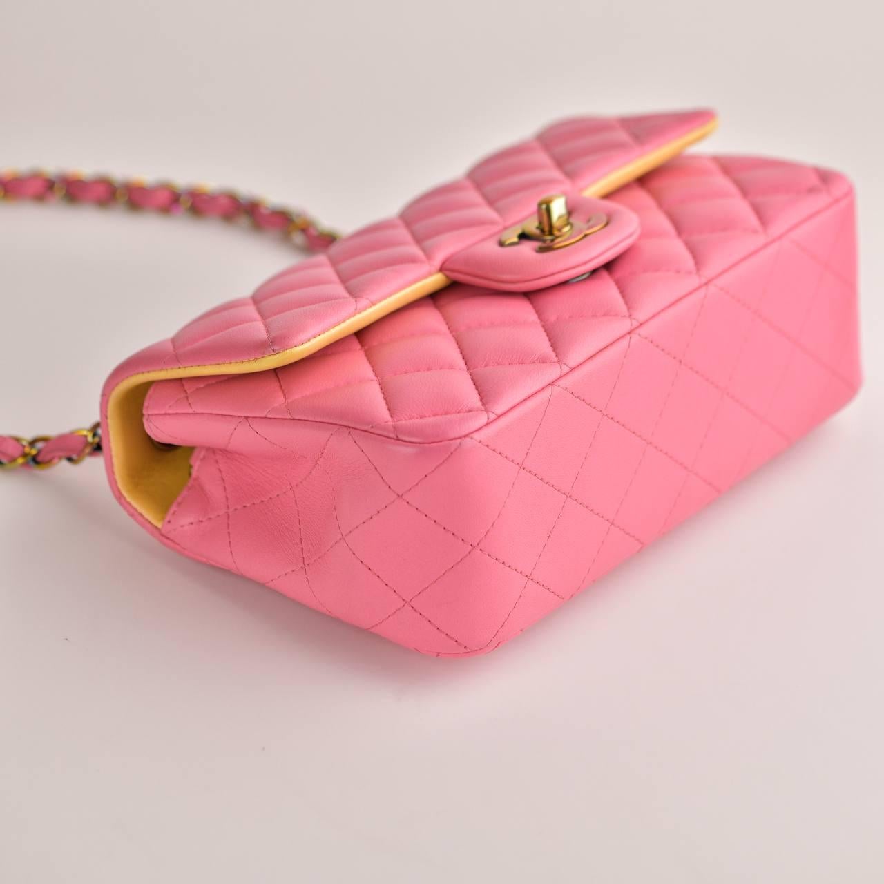 Chanel Quilted Pink Lambskin Single Flap Mini Bag For Sale 4