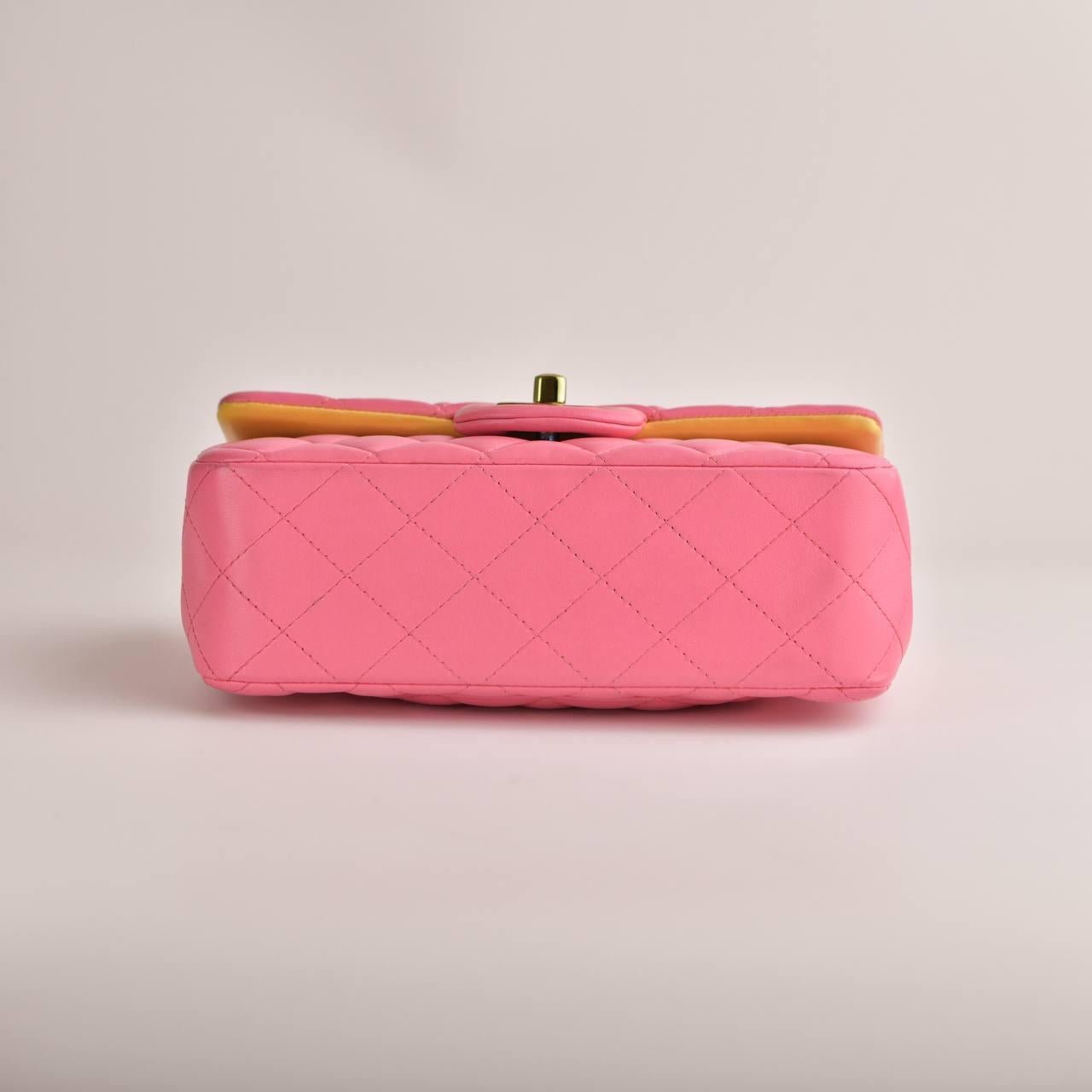 Chanel Quilted Pink Lambskin Single Flap Mini Bag For Sale 5