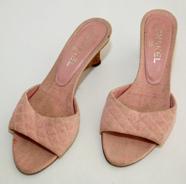 Chanel Quilted Pink Open Toe Sandals Slides with CC Logo For Sale at  1stDibs
