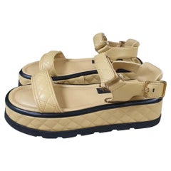 Chanel Quilted Platform Beige Sandals
