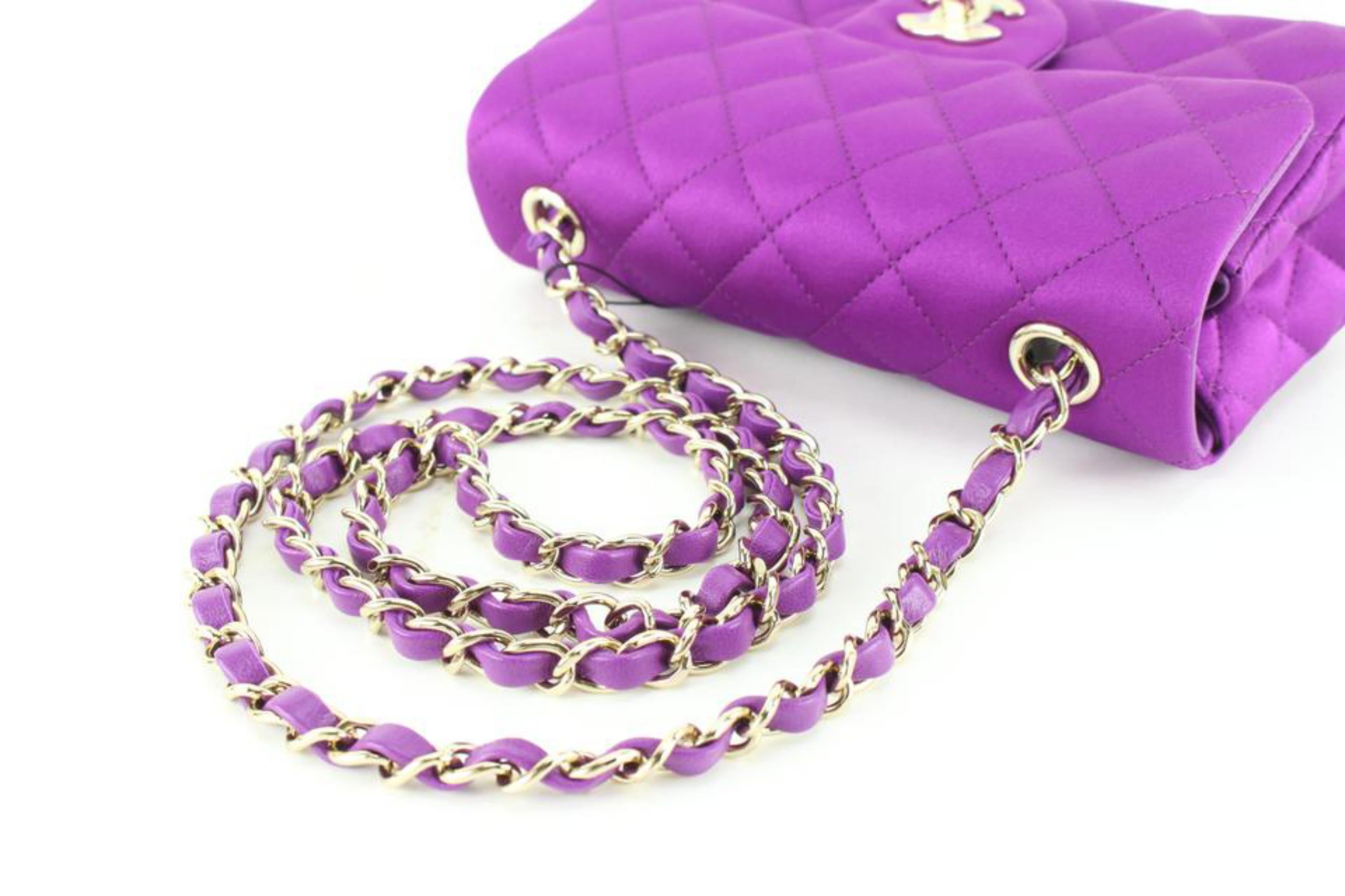 Chanel Quilted Purple Satin Mini Classic Flap GHW 33ca624s 2