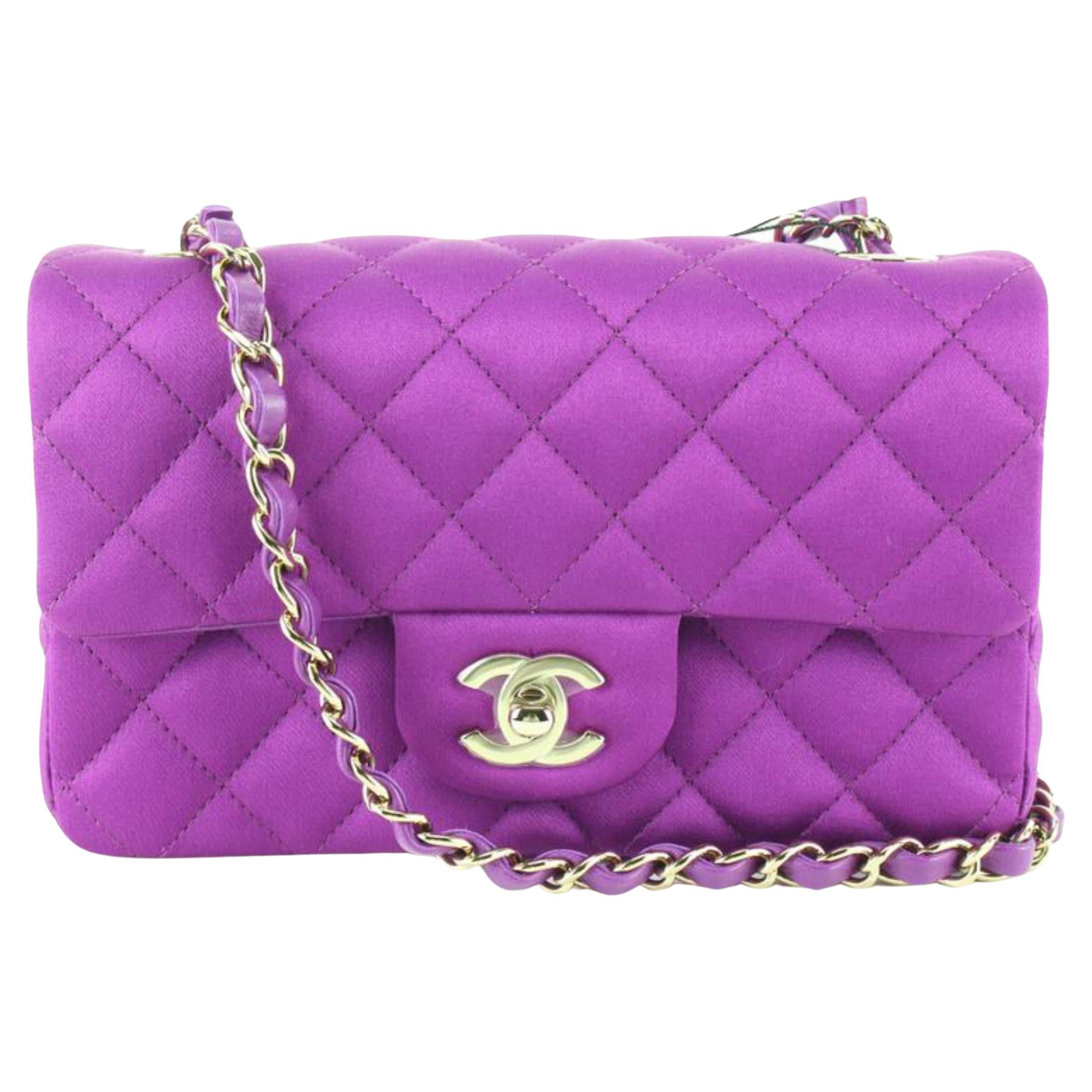 Chanel Quilted Purple Satin Mini Classic Flap GHW 33ca624s at