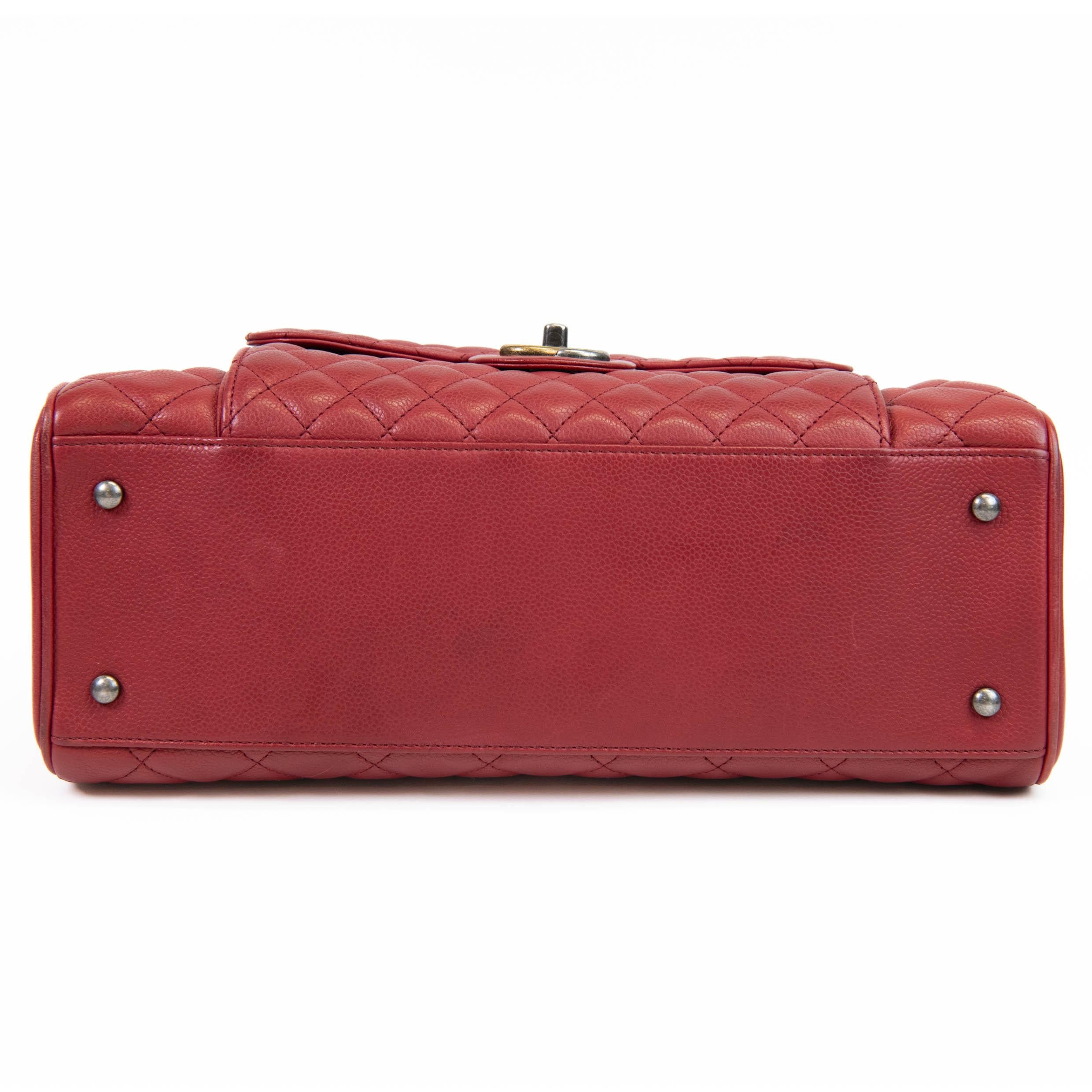 Chanel Quilted Red Caviar Leather Large Casual Pocket Shopping Tote 1