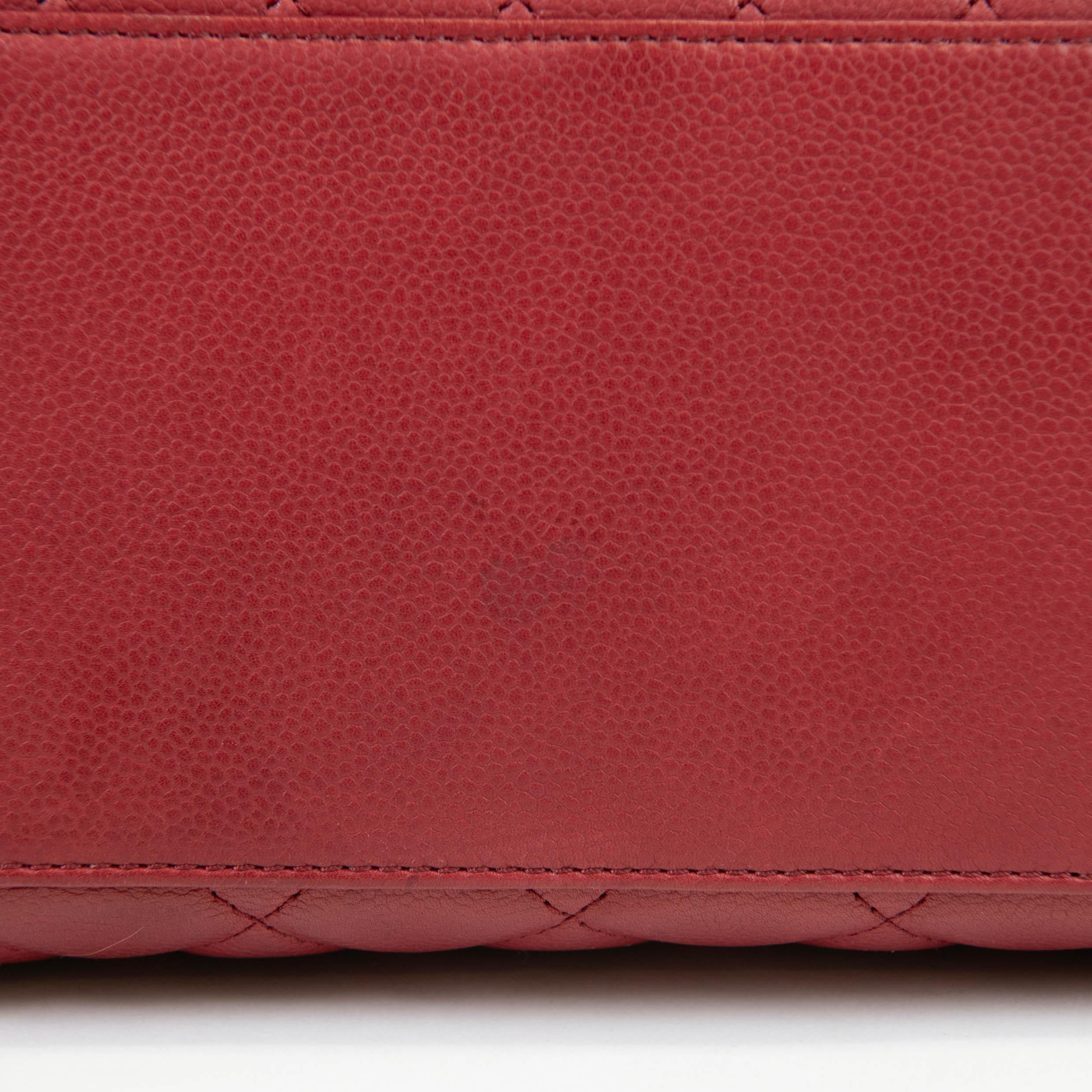 Chanel Quilted Red Caviar Leather Large Casual Pocket Shopping Tote 2