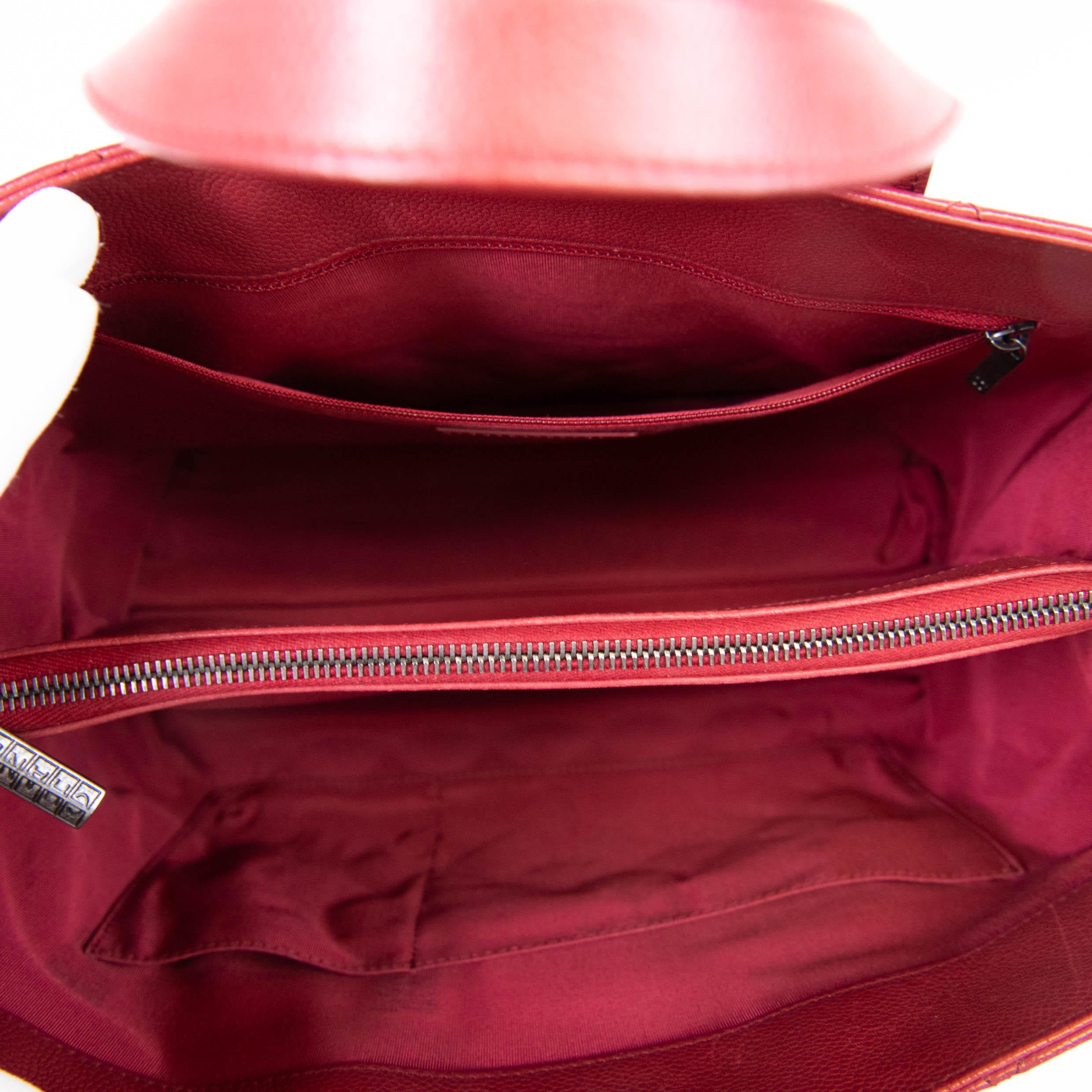 Chanel Quilted Red Caviar Leather Large Casual Pocket Shopping Tote 3