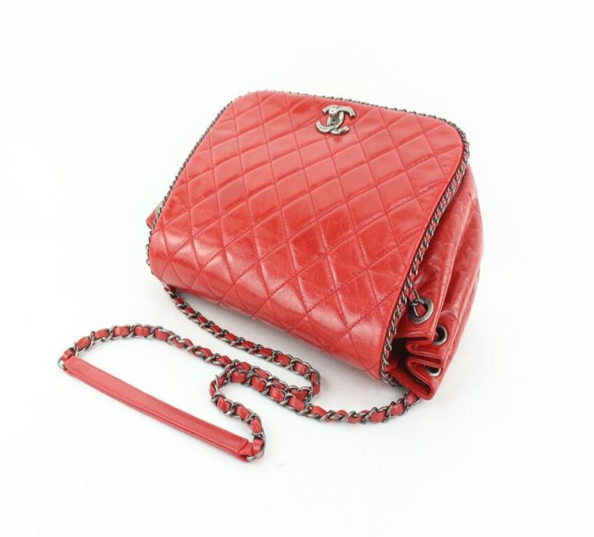 Women's Chanel Quilted Red Leather Chain Around Flap Bag 453cas62