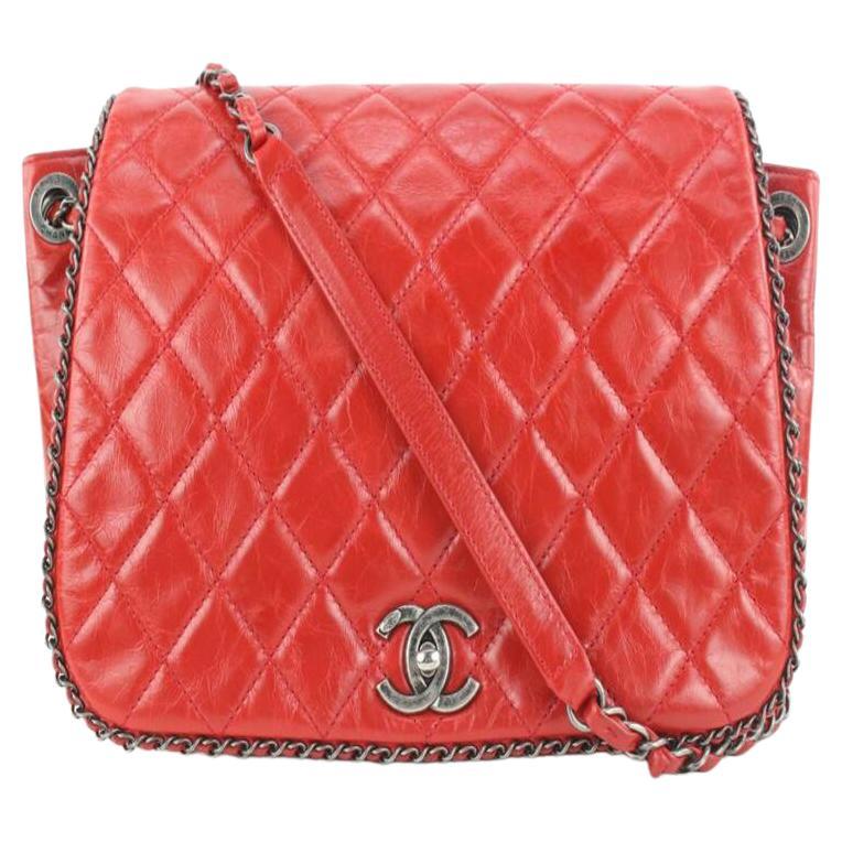 Chanel Quilted Red Leather Chain Around Flap Bag 453cas62