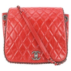 Vintage Chanel Quilted Red Leather Chain Around Flap Bag 453cas62