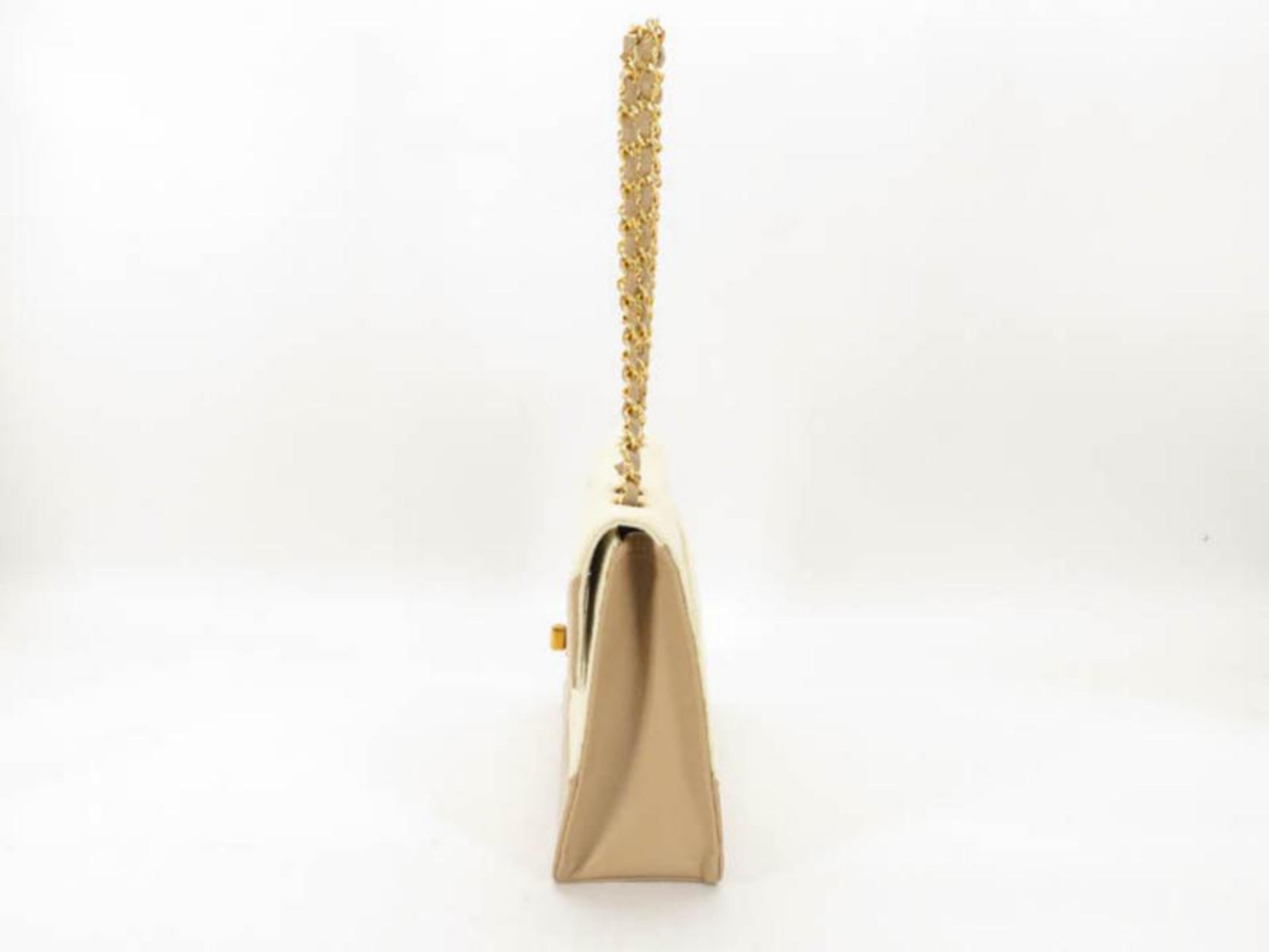 Chanel Quilted Retro Clasp Caramel Flap 865910 Beige Canvas Shoulder Bag For Sale 8