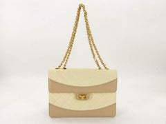 Chanel Quilted Retro Clasp Caramel Flap 865910 Beige Canvas Shoulder Bag
