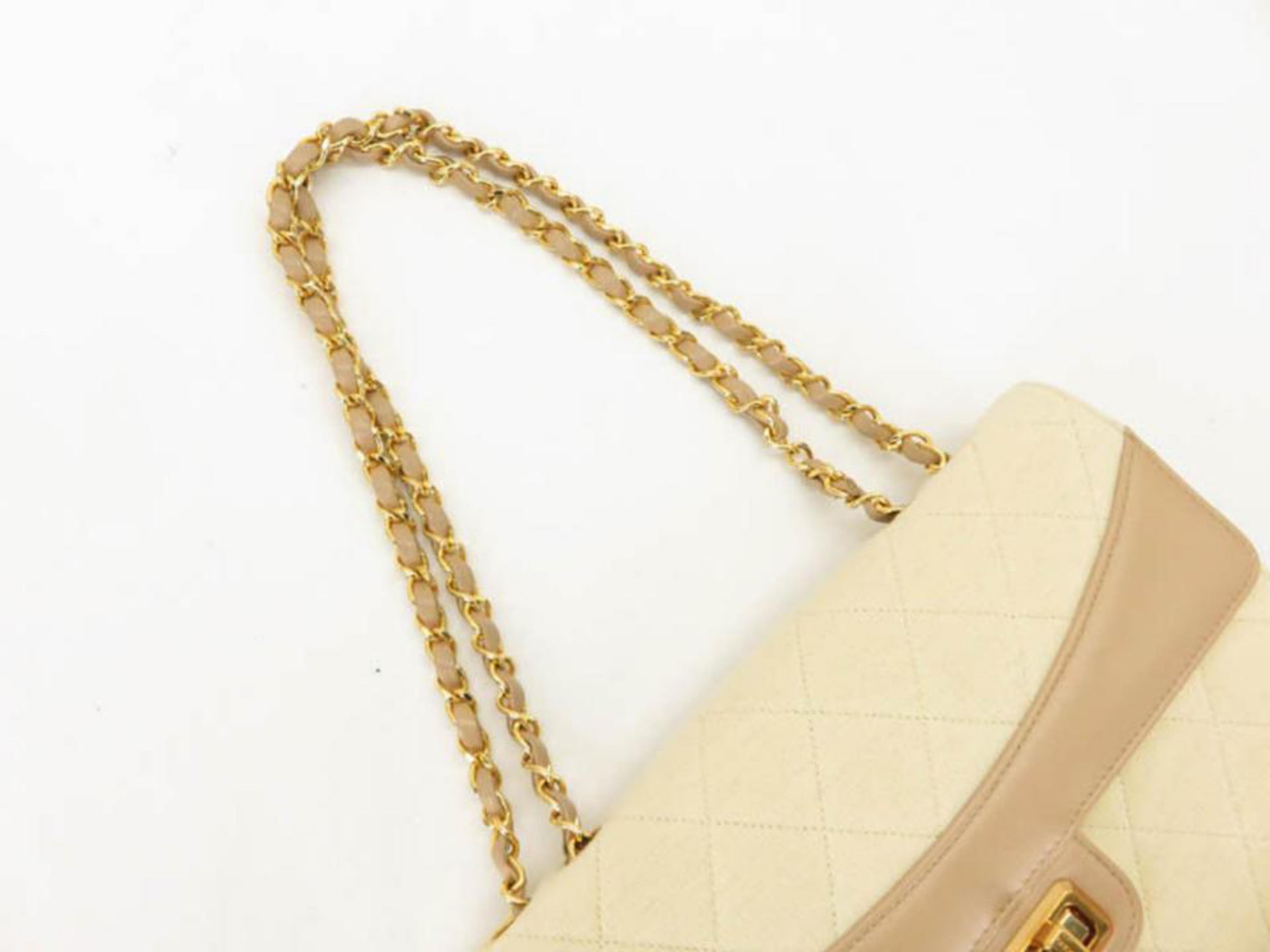 Chanel Quilted Retro Clasp Caramel Flap 865910 Beige Canvas Shoulder Bag For Sale 3
