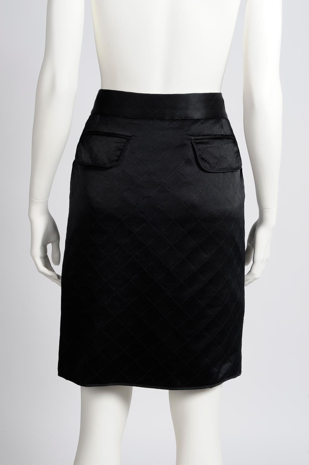 Women's Chanel Quilted Satin Silk Skirt