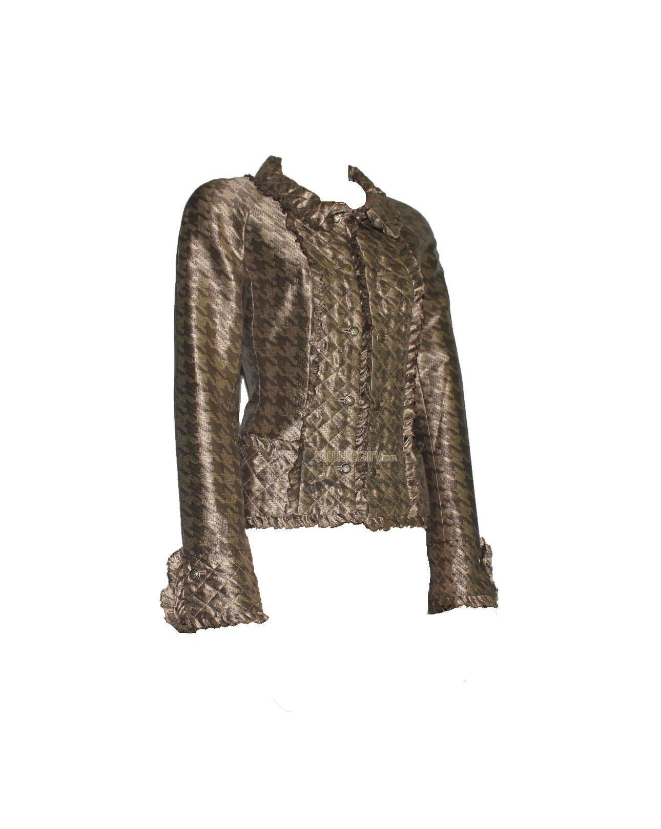 Gray CHANEL Quilted Silk Print Jacket Blazer with Ruffles Métiers d’Art Collection 42 For Sale