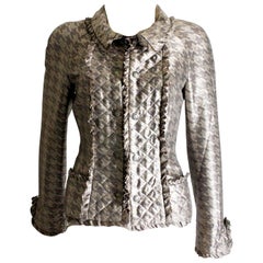 Vintage CHANEL Quilted Silk Print Jacket Blazer with Ruffles Métiers d’Art Collection 42