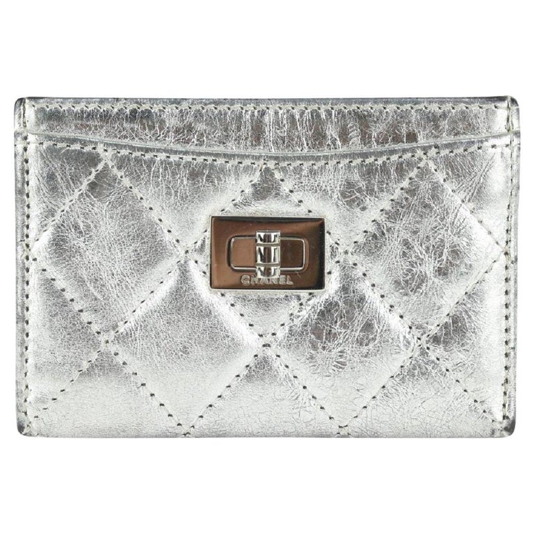 Chanel Quilted Silver Leather Reissue Turnlock Card Holder Wallet