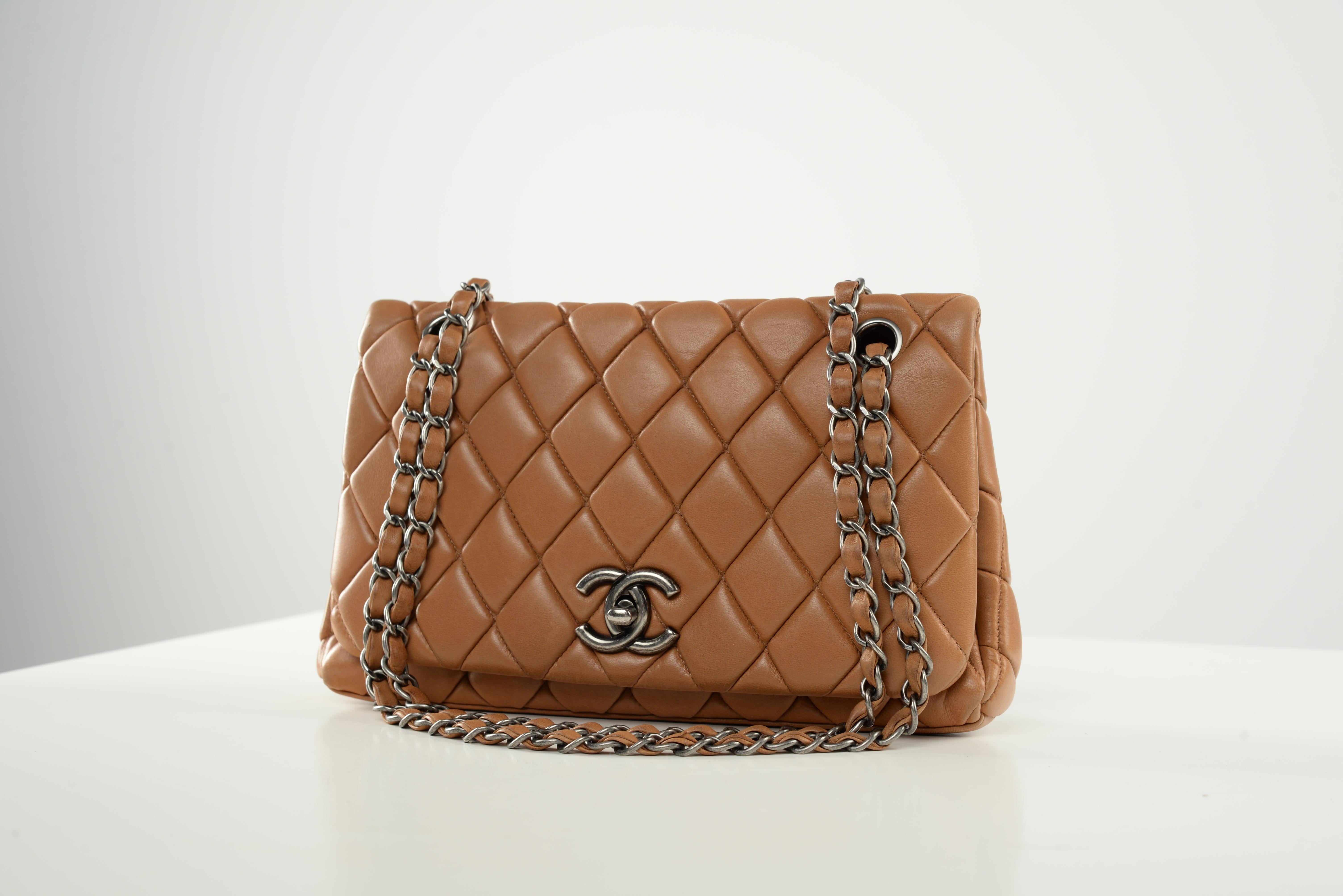 Brown Chanel Quilted Single Flap Karl Lagerfeld Lambskin Bag