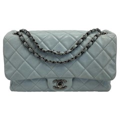 CHANEL Neon Blue Classic Mini Flap Bag Lambskin Rectangular SHW