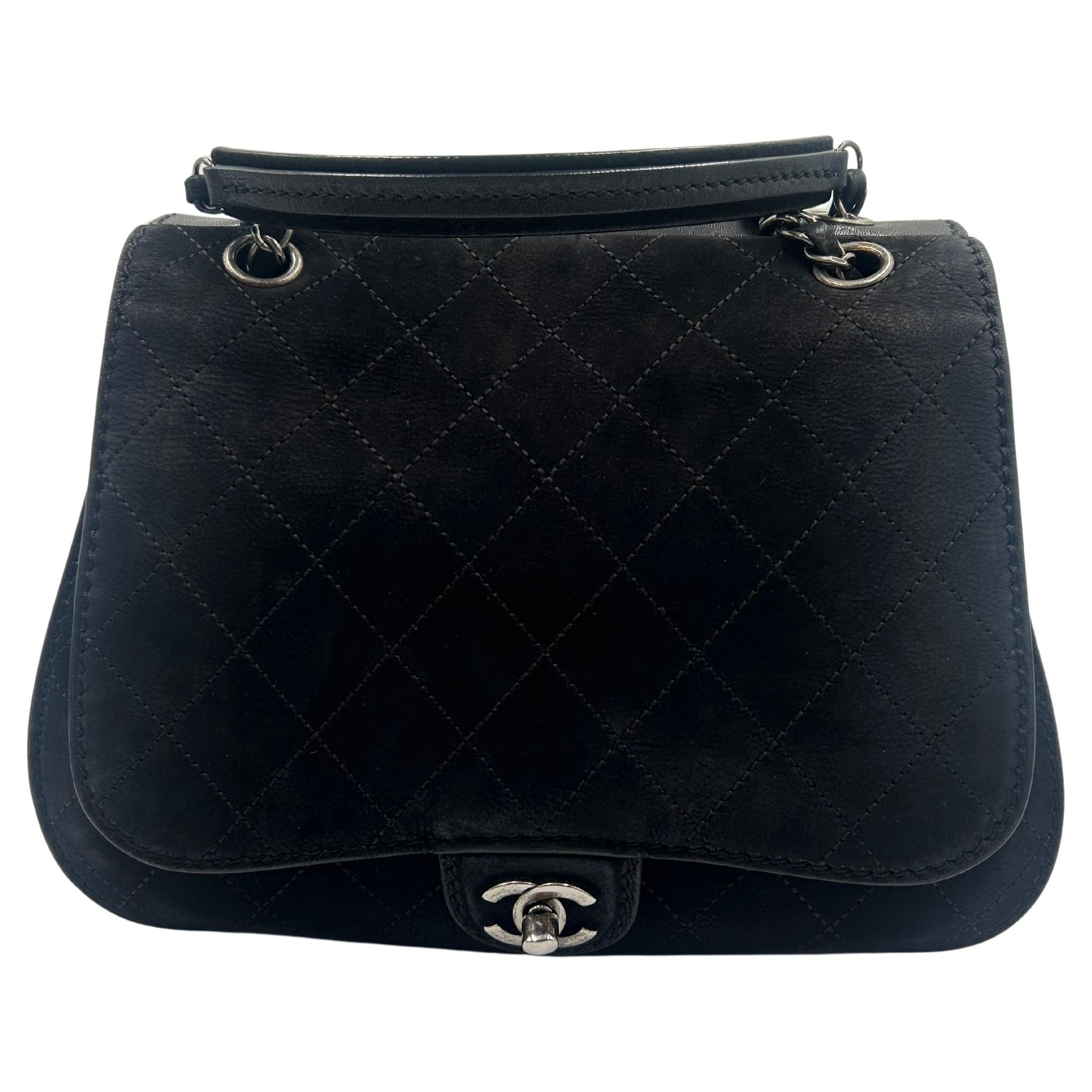 Chanel Gesteppte Wildleder Leder Dual Pouch Saddle Twin Coco Tasche 2013 im Angebot