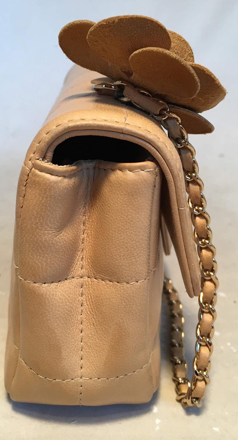 Chanel Quilted Tan Mini Camellia Classic Flap Shoulder Bag For Sale at