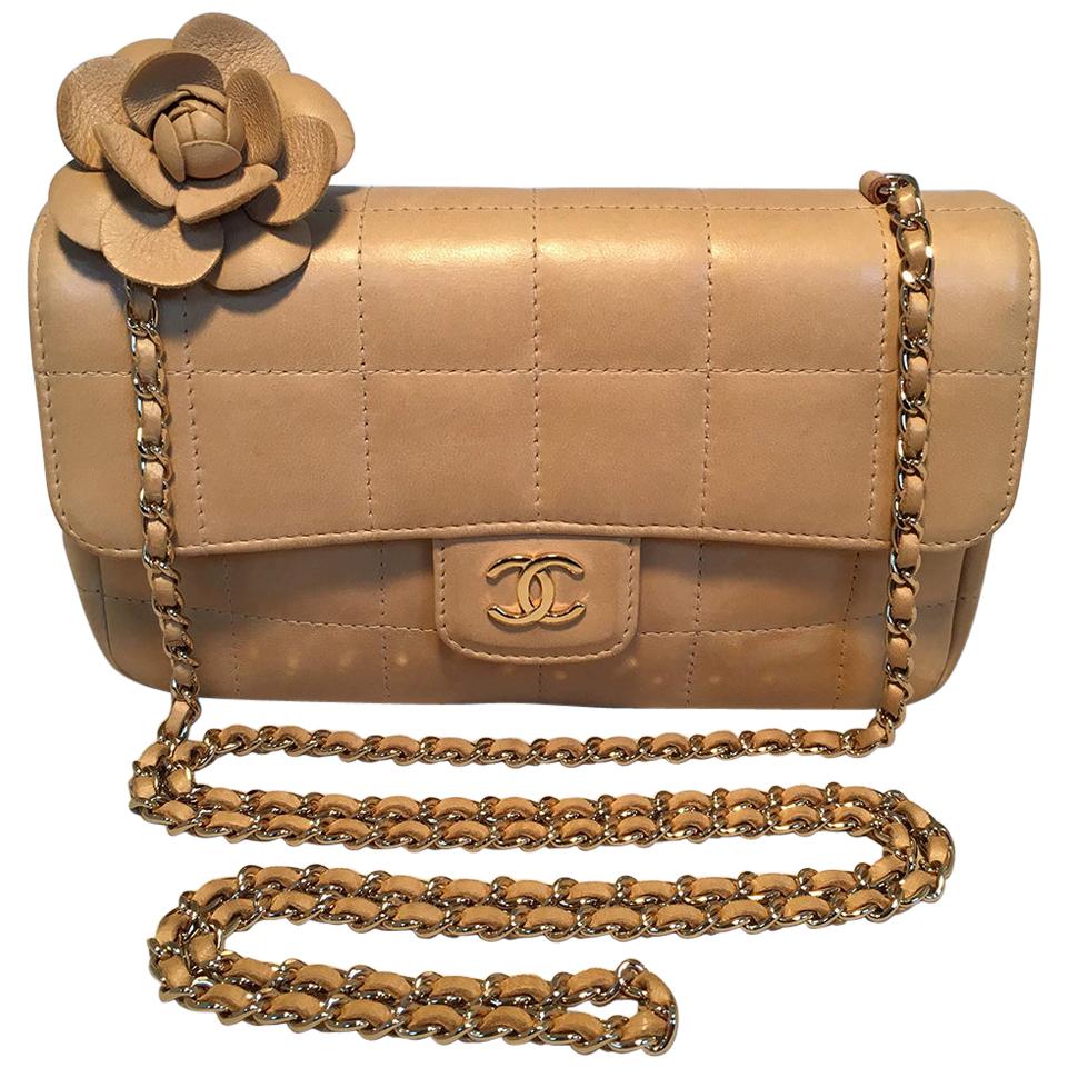 Chanel Quilted Tan Mini Camellia Classic Flap Shoulder Bag