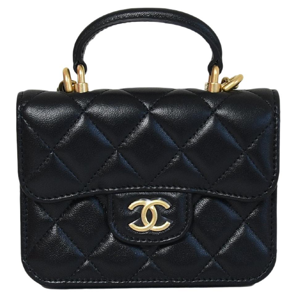 Chanel Quilted Top Handle Coin Purse With Chain Black For Sale