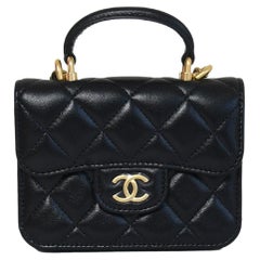 Chanel Quilted Top Handle Coin Purse With Chain Black