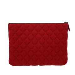 CHANEL Quilted Tweed CC Wool Clutch / Pouch / Travel Bag