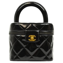 Chanel Quilted Vanity Top Handle Bag Black Patent  1996–1997