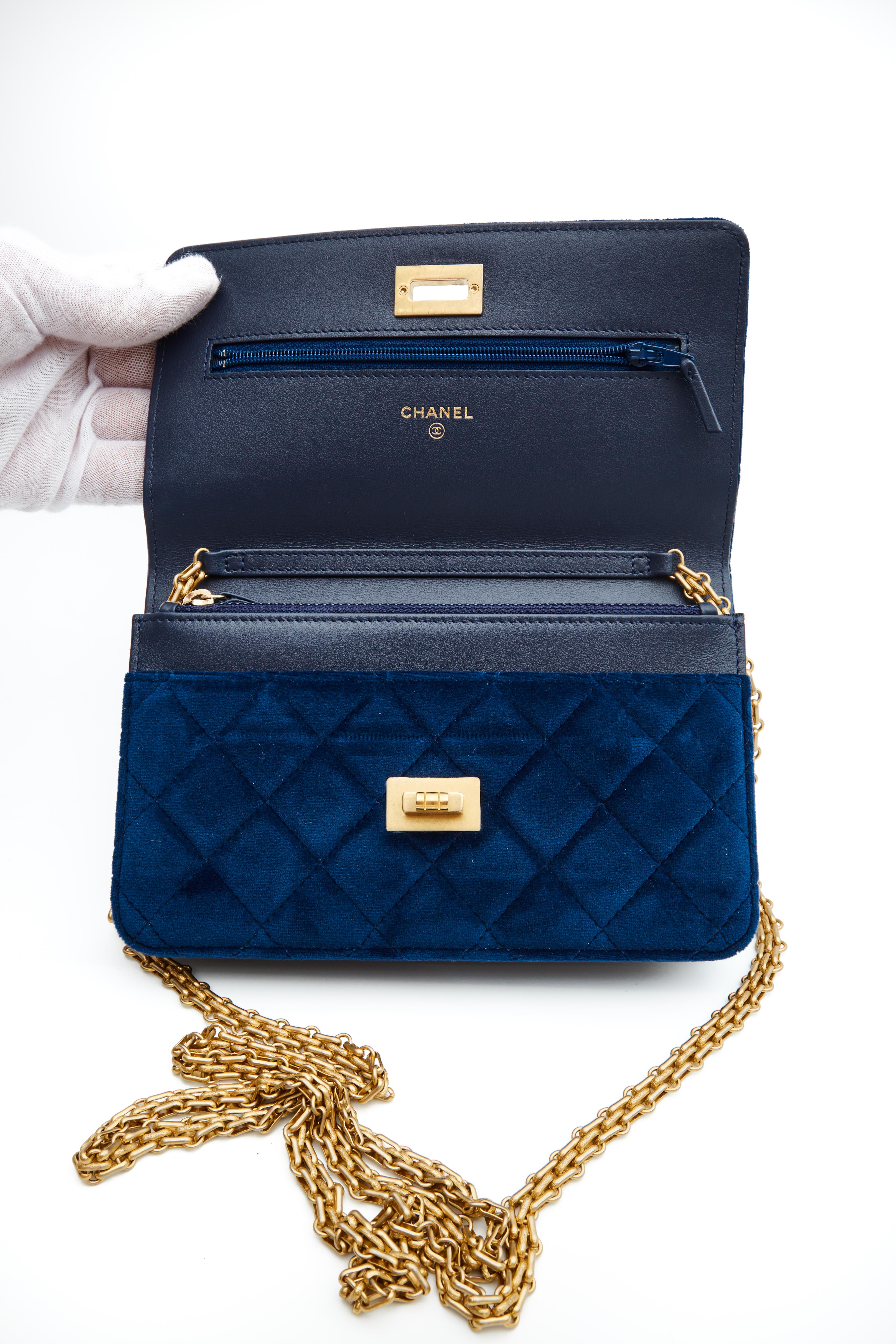 Black Chanel Quilted Velvet Blue 2.55 Reissue Wallet on Chain Bag 2019