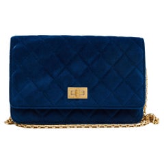 Chanel Quilted Velvet Blue 2.55 Reissue Wallet on Chain Bag 2019