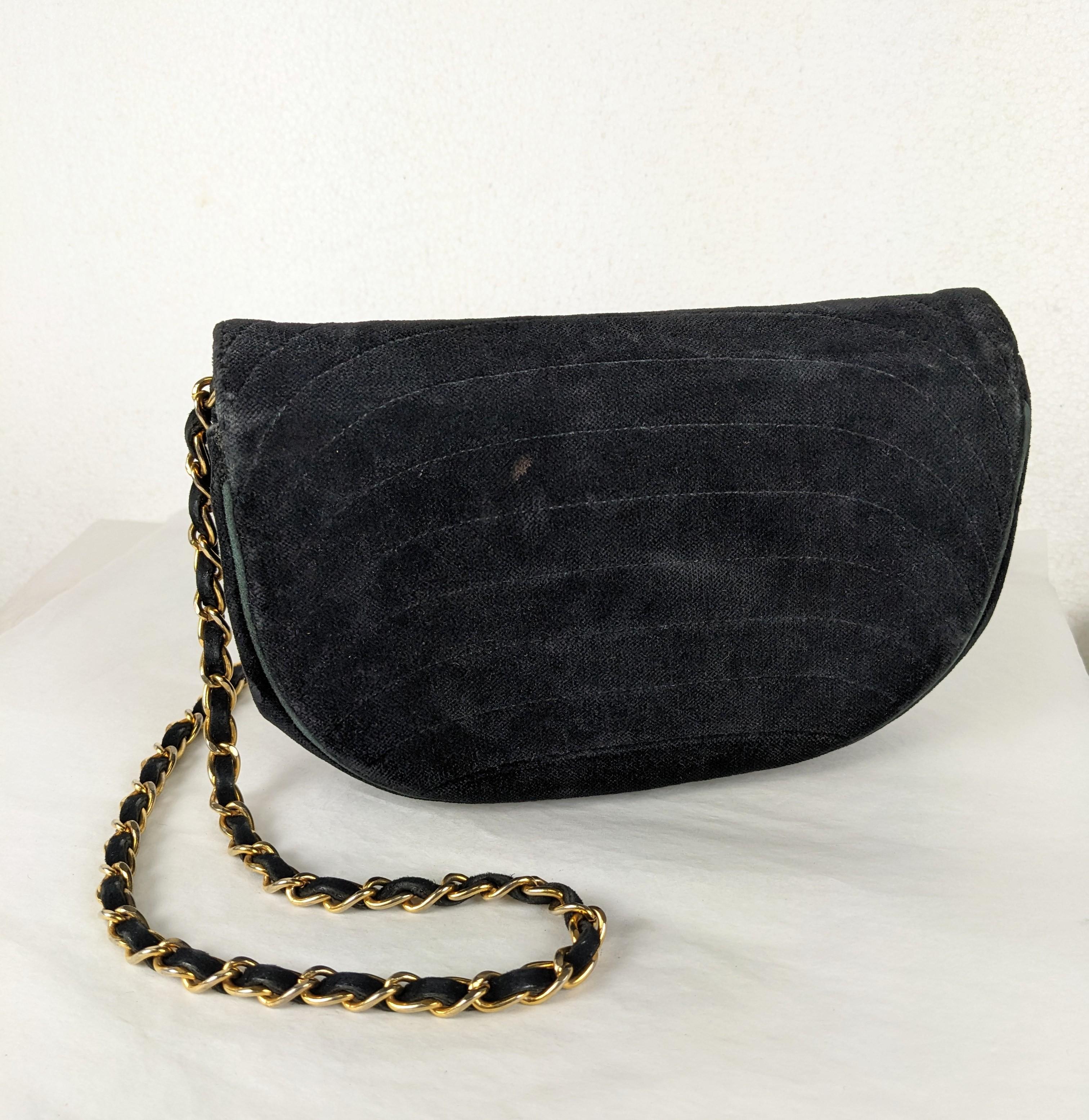 Chanel Quilted Velvet Crescent Mini In Good Condition For Sale In New York, NY