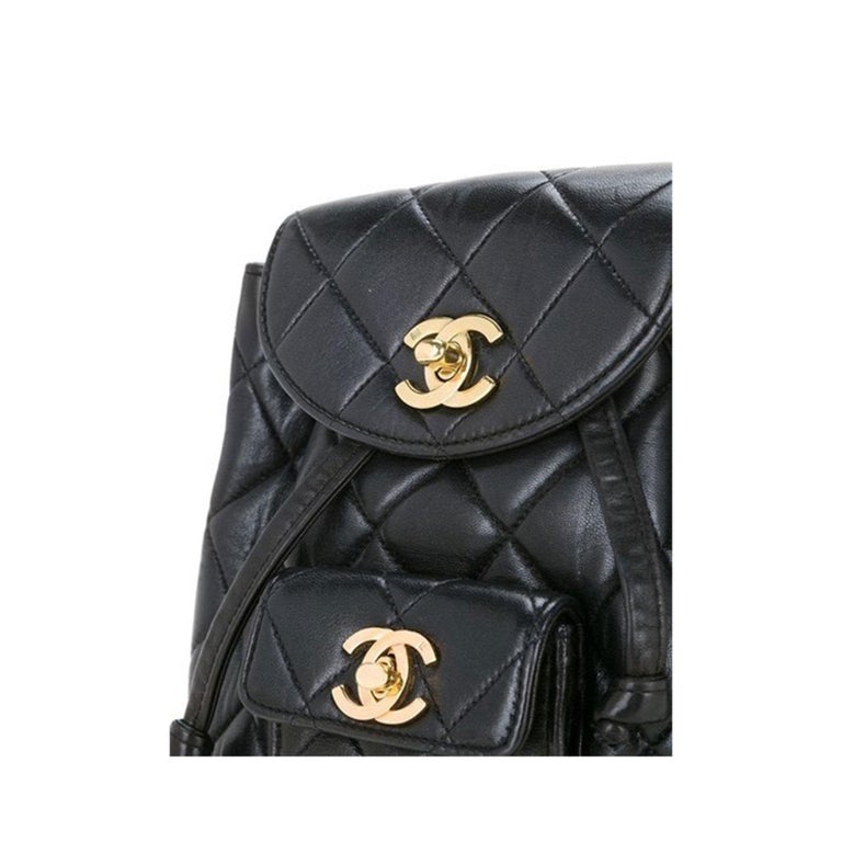 Chanel Quilted Vintage 1994 Micro Mini Rucksack Black Lambskin Leather  Backpack