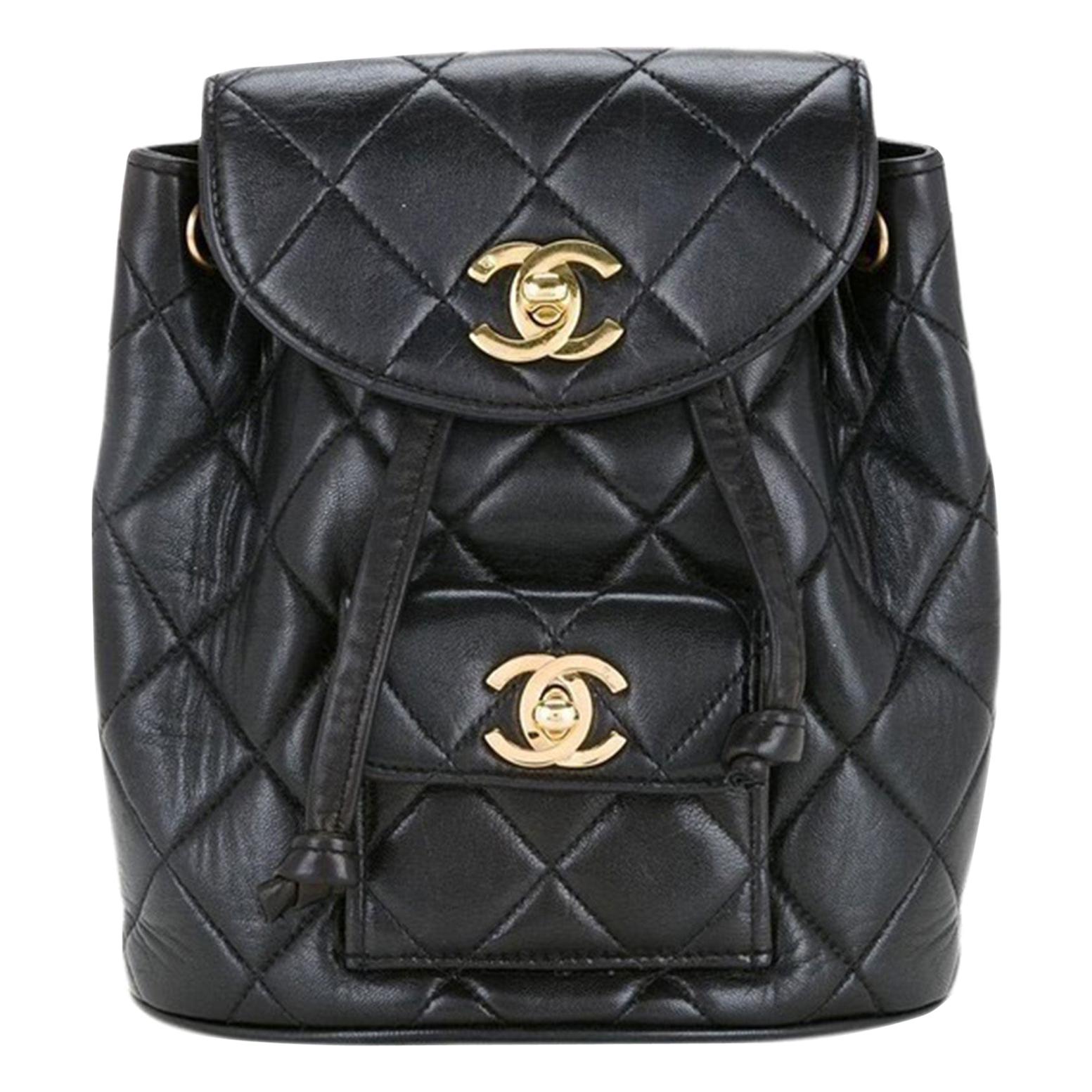 Chanel Quilted Vintage 1994 Micro Mini Rucksack Black Lambskin Leather Backpack