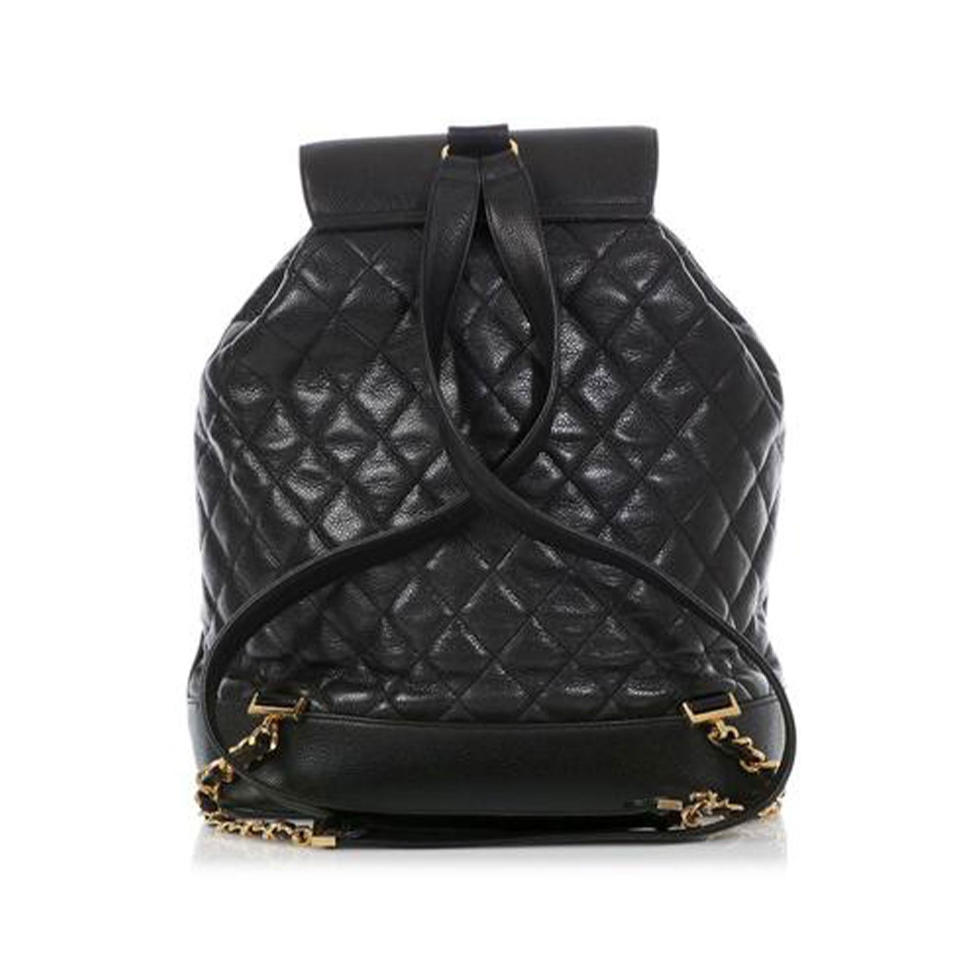 Chanel Quilted Vintage 90s Black Caviar Leather Backpack In Good Condition In Miami, FL