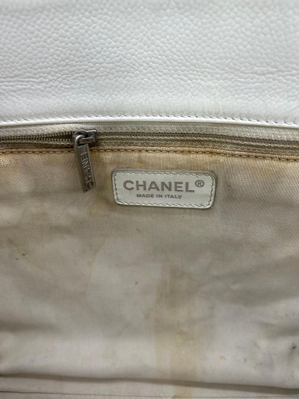 Chanel Quilted White Caviar Grand Shopper Tote For Sale 6