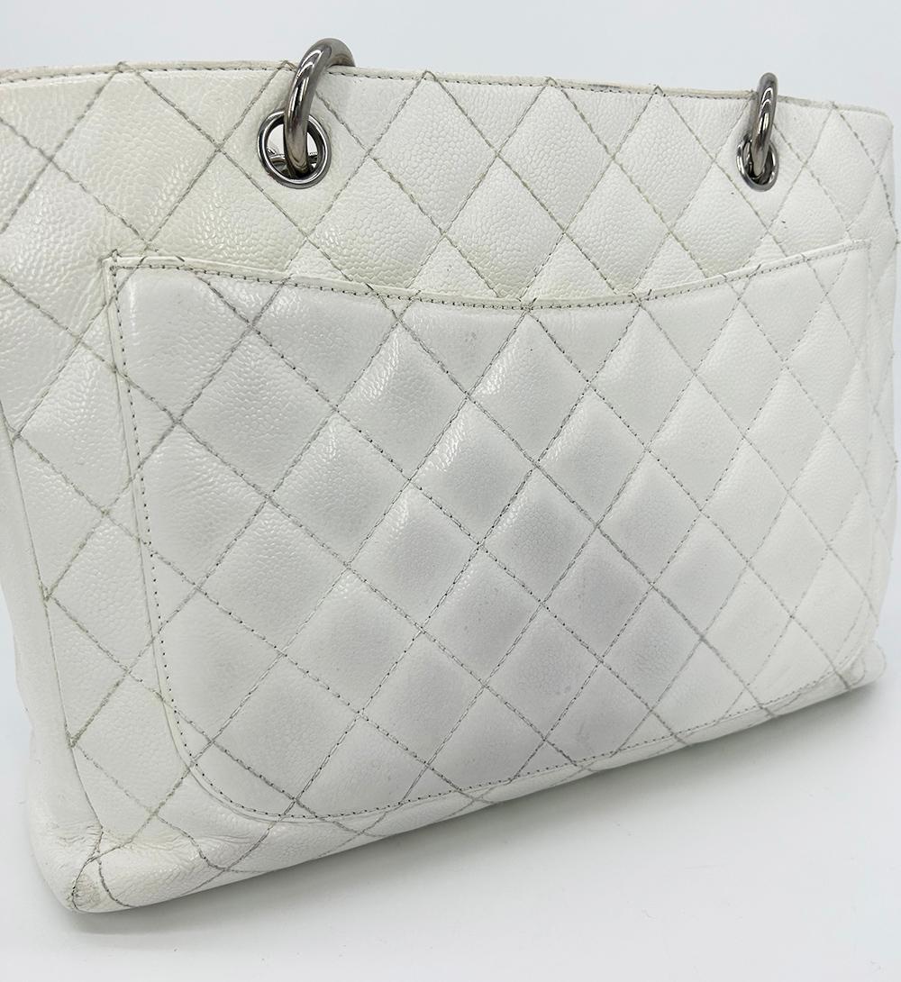 Chanel Quilted White Caviar Grand Shopper Tote For Sale 1