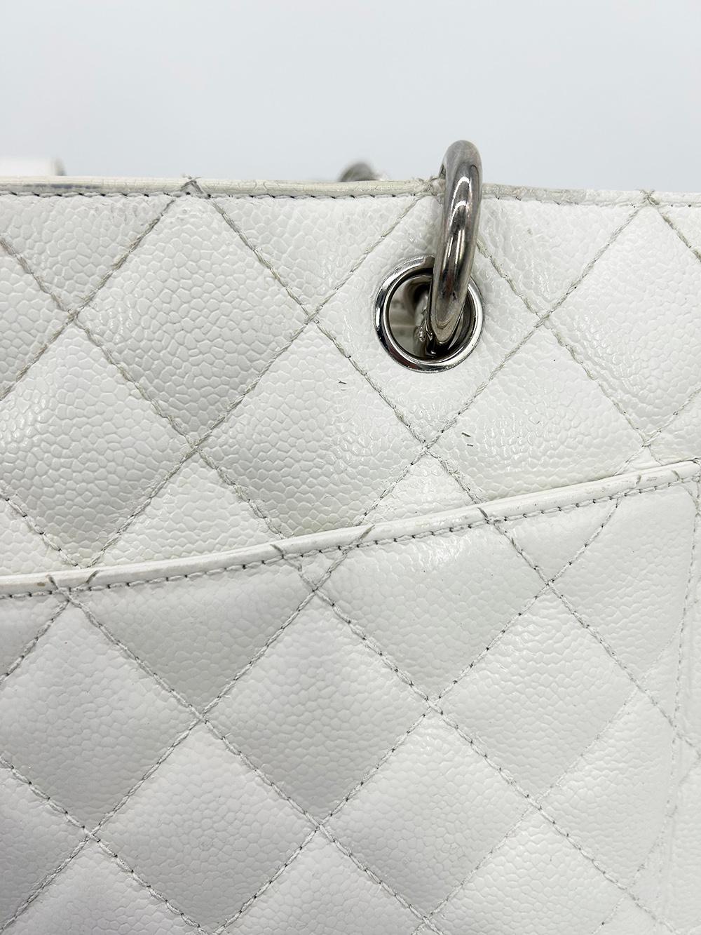 Chanel Quilted White Caviar Grand Shopper Tote For Sale 2