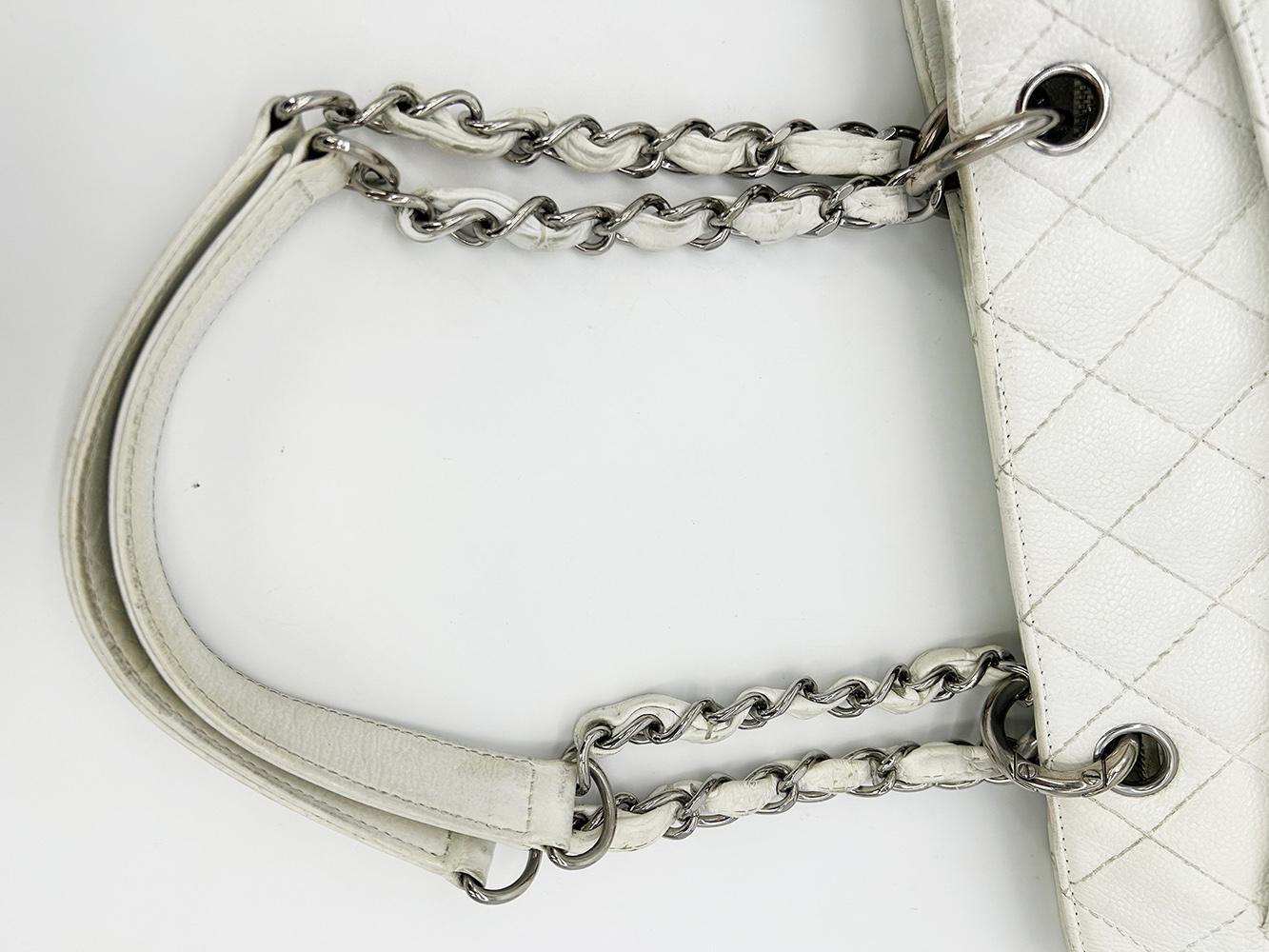Chanel Quilted White Caviar Grand Shopper Tote For Sale 4