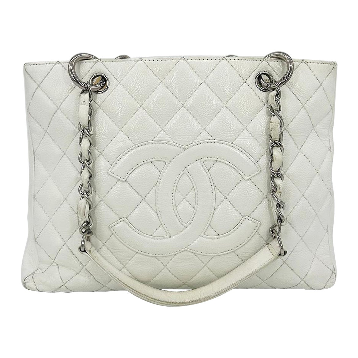 Chanel Gesteppte weiße Kaviar-große Shopper Tote