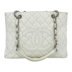 Chanel Gesteppte weiße Kaviar-große Shopper Tote